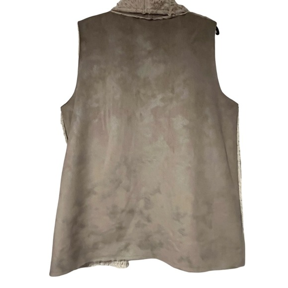 Saks Fifth Avenue Vegan Suede Sherpa Lined Vest Women's XL Taupe Open Front - Picture 5 of 8